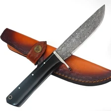 CUSTOM HANDMADE DAMASCUS MICARTA HANDLE KNIFE WITH PREMIMUM LEATHER SHEATH I15