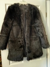 Metaphor Black Faux Fur Tunic Length Jacket ~ Size M ~ Exc