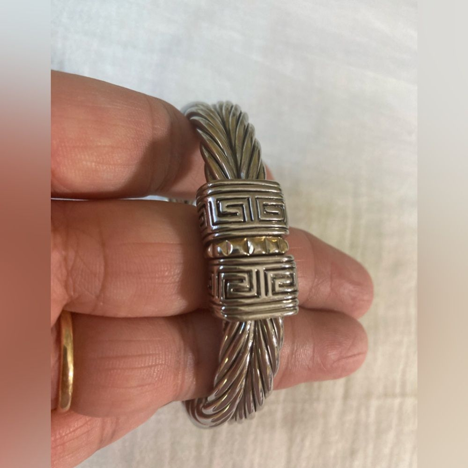 Two Tone Double Cable Hinged Bangle Bracelet - image 3