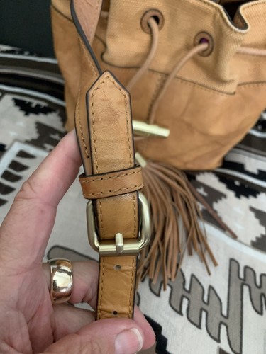 Mimco Cross Body Tan Leather Drawstring + Tassel - Picture 4 of 7