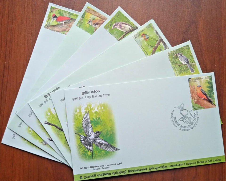 Selos do SRI LANKA AVES ENDÊMICAS DO SRI LANKA 2021 CONJUNTO DE 6 FDCs lote animais selvagens - Imagem 3 de 3