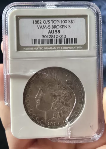 1882 O/S $1 MORGAN SILVER DOLLAR TOP 100 VAM 5 BROKEN S NGC MS 61 NO RESERVE
