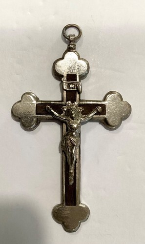 Vintage Religious Nun Pectoral Crucifix Cross With Inlaid Ebony Wood
