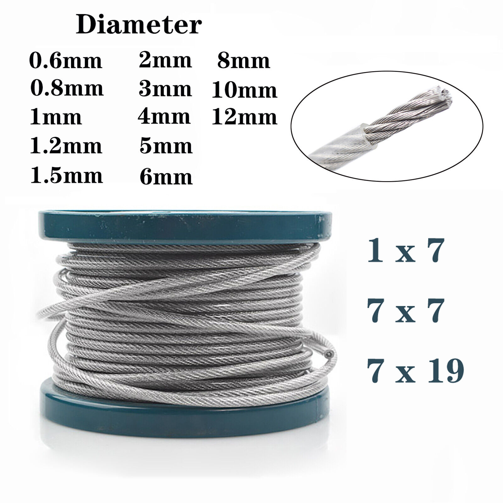 304 Stainless Steel Wire Rope Cable PVC Clear Plastic Coated 0.6mm-12mm  Diameter