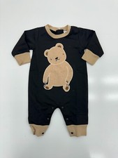 Baby Boys Black Bear Embroidered One Piece Pajama Set Size 0-3 Months