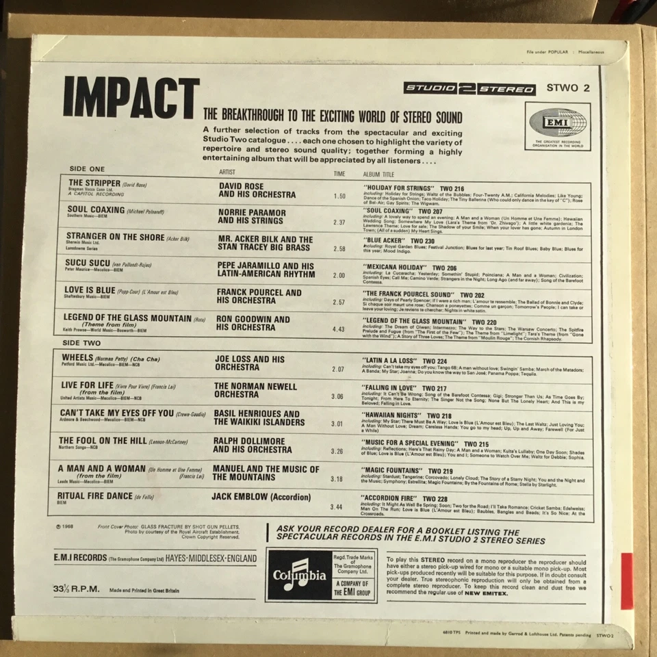 Impact. Studio 2 Stereo. Vinyl LP. Columbia. STWO 2. 1968. UK. Easy Lstg Sampler - Image 2 of 4