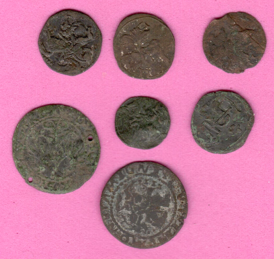 Lithuania Copper 16 Th Conterperary Fackes ca 1570 Poland LOT of 7 Coins 3978