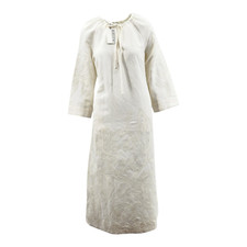 JAEGER Linen Rich Embroidered Tie Neck Midi Shift Dress Womens Ladies RRP£175.00