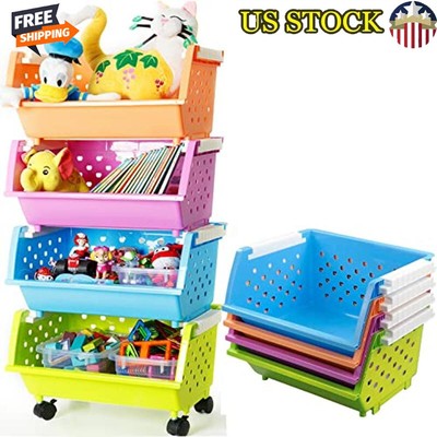Kids' Toys Storage Organizer Bins Baskets Plastic W/Wheels Stackable Save Space