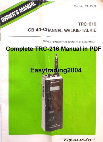 Realistic TRC-216 Owner s Manual and CB Radio rules Booklet in PDF