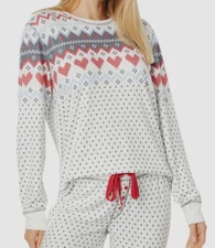 $69 PJ Salvage Women Ivory Sleepwear Fair Isle Happy Graphic Pajama Top Size L
