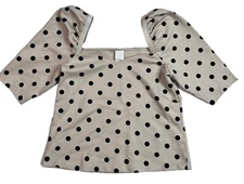 H&M Women's Cropped Light Taupe Black Polka Dot Stretch Form Fitting Top Size M