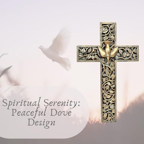 Golden Bronze Tone Dove Wall Cross Spiritual Art Holy Spirit Wall