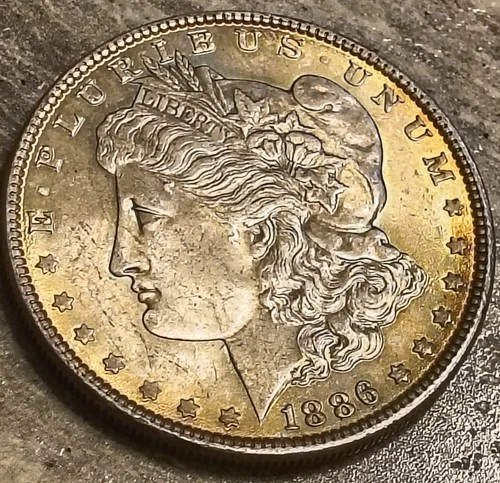 Beautiful Naturally Toned 1886P Morgan Silver Dollar Gorgeous AU Coin..