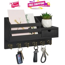 Easy Install Rustic Key and Mail Hanger with Storage Drawer for Home Essentials
