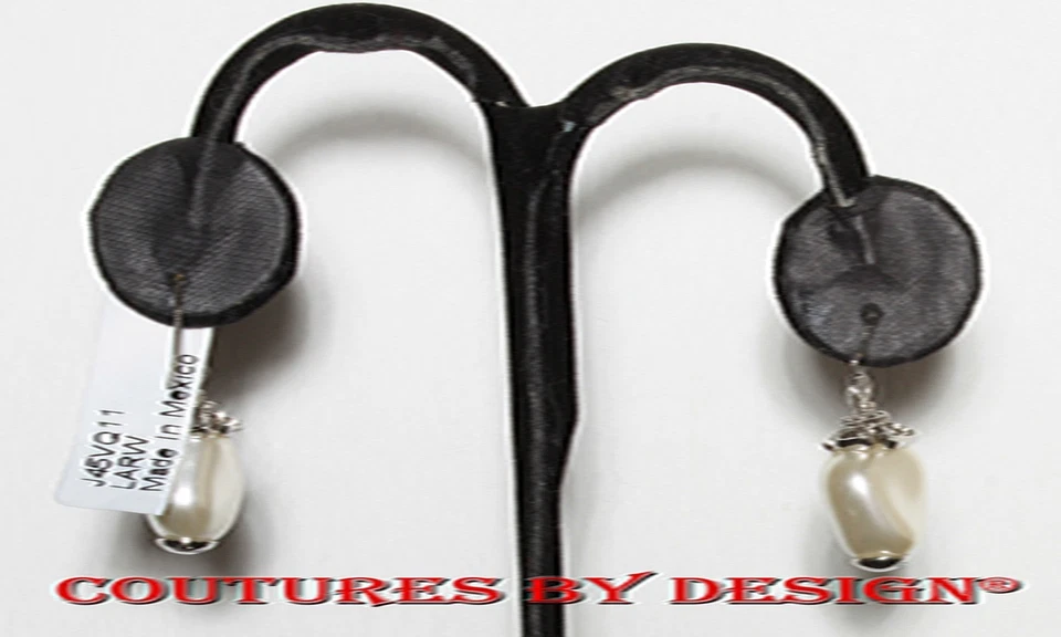 St John Knits Fresh Water Pearl Silver tone post drop earrings MSRP $190. - Image 3 of 4