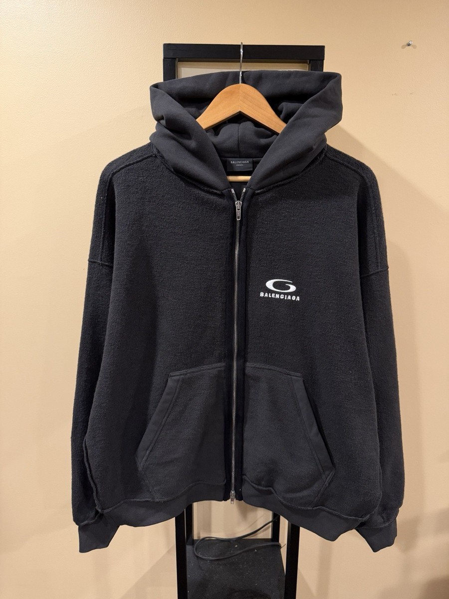 Balenciaga Loop Sports Icon Inside-Out Washed Black Hoodie | eBay