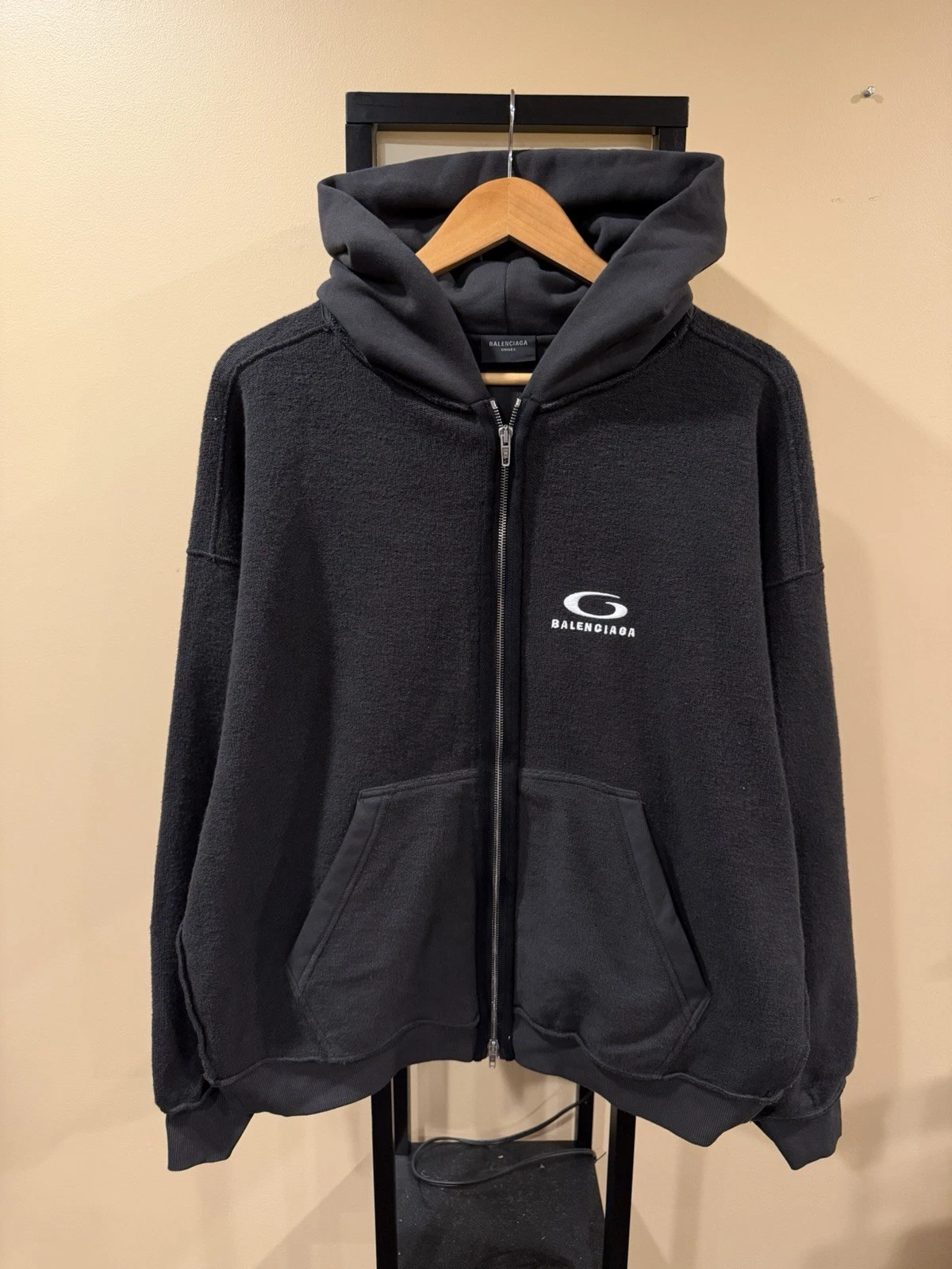 Balenciaga — Balenciaga Loop Sports Icon Inside-Out Washed Black Hoodie