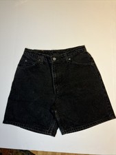 Vintage Levis 950 Women's Black Denim Shorts Size 12 Orange Tab USA Made Mom
