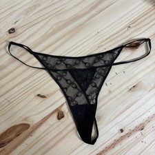 Kiki De Montparnasse Womens Cuffed G String Panty Black Lace Mesh NWOT