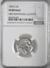 1925-S  5C BUFFALO NICKEL  NGC VF DETAILS "OBV SCRATCHED / CLEANED" #8404748-005