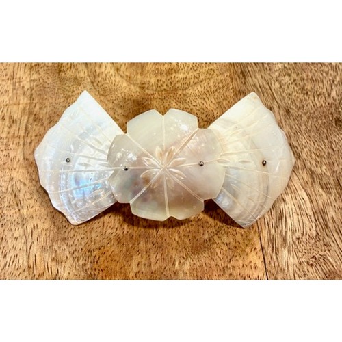 Vintage Carved Mother of Pearl Floral Barrette Hair Clip Taiwan