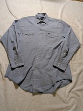 Wrangler Blue Cotton Chambray Pearl Snap Western Shirt Mens Medium Cowboy