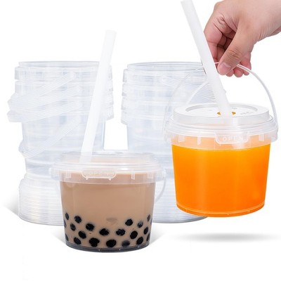 UMETASS Clear Plastic Cups with Lid and Straw, Reusable 16 oz, Transparent 