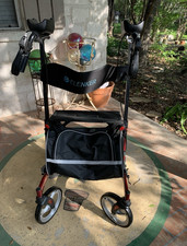 ELENKER 4-Wheel Rollator Walker w/ Seat, Armrests, Hand Brakes, Bag, Black/Red
