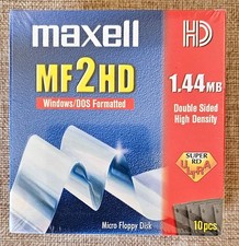 MAXELL FLOPPY DISK N.10 2HD/DS 3.5” 3,5” 3 1/2 1,44MB 2MB HIGH DENSITY SEALED NE