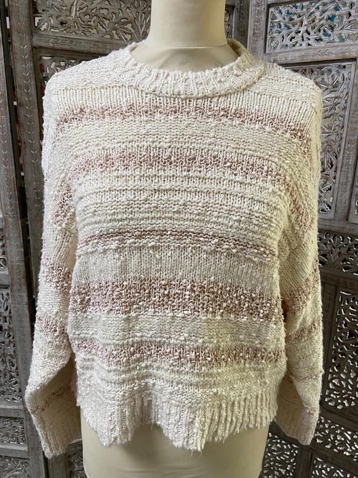 Pull court S marinière bouclette chinée écru beige STRADIVARIUS - Photo 1/4