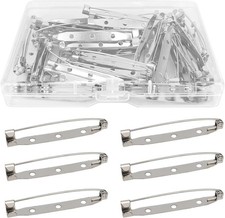 50 Pcs Silver Bar Pins, Safety Pins - Secure Back Clasp - Reliable Brooch Pins
