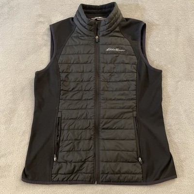Eddie Bauer Black Quilted Puffer Vest Women's Medium M Stretch Panel Gorpcore