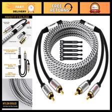50ft RCA Audio Cable - Hi-Fi Stereo 2 Male to 2 Male, Gold Plated, Shielded, Bra
