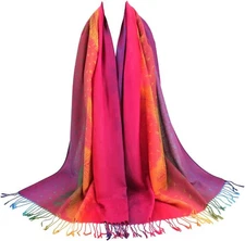 Colorful Pashmina Shawl Wrap – Soft Jacquard Scarf with Tassels for Women