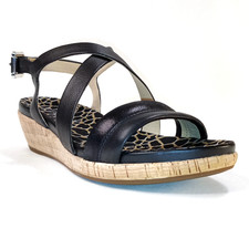Geox Sandali Donna Zeppa Bassa Nero 38 Soletta Animalier Low Wedge Sandals Black