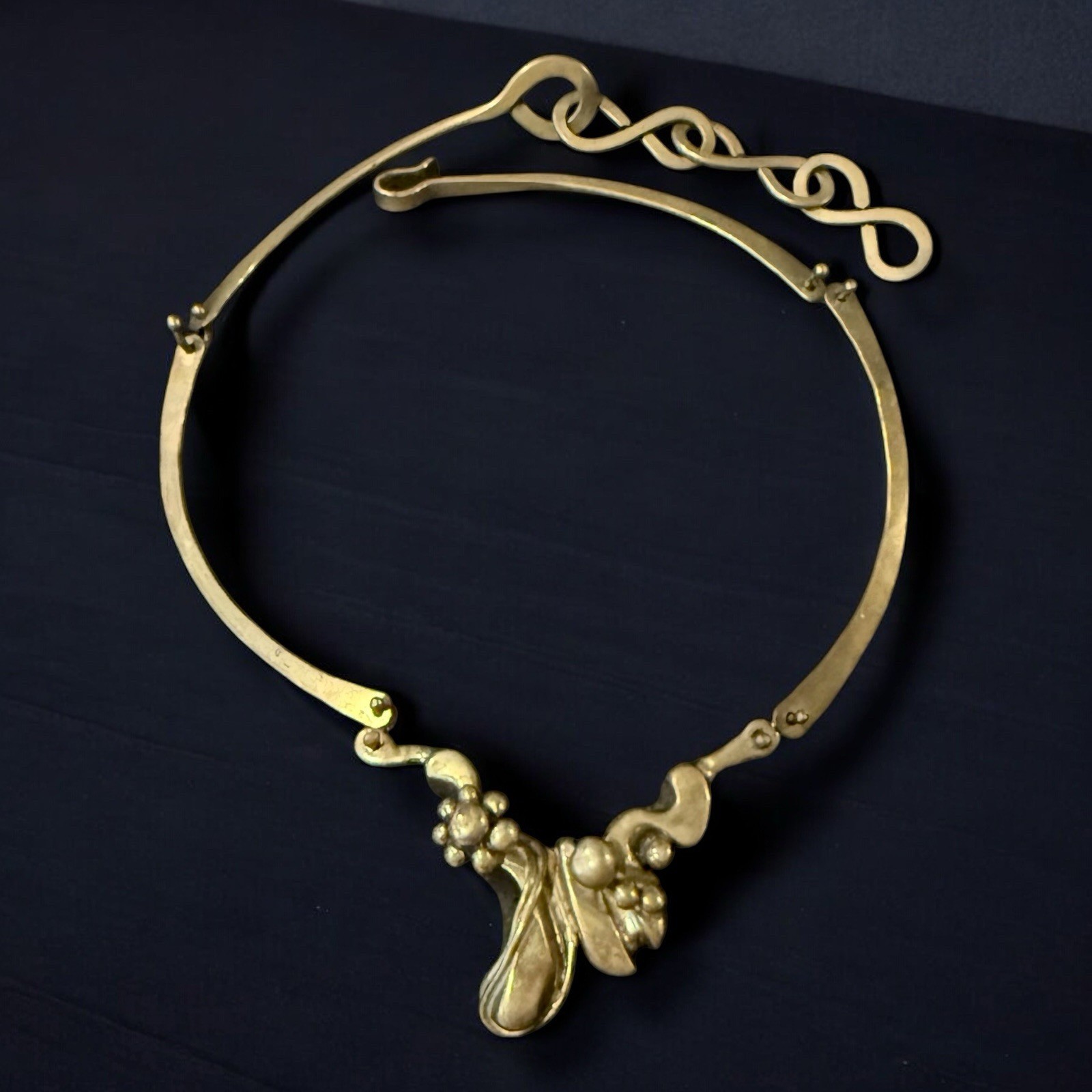 Brutalist Brass Statement Necklace Sculptural Mod… - image 6