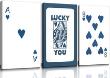 3pcs Framed Funky Lucky You Poker Wall Art Trendy Retro Blue Queen of Hearts ...