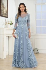 Tulle Lace Appliques Mother Of The Bride Dresses For Women 3/4Sleeves Scoop Neck
