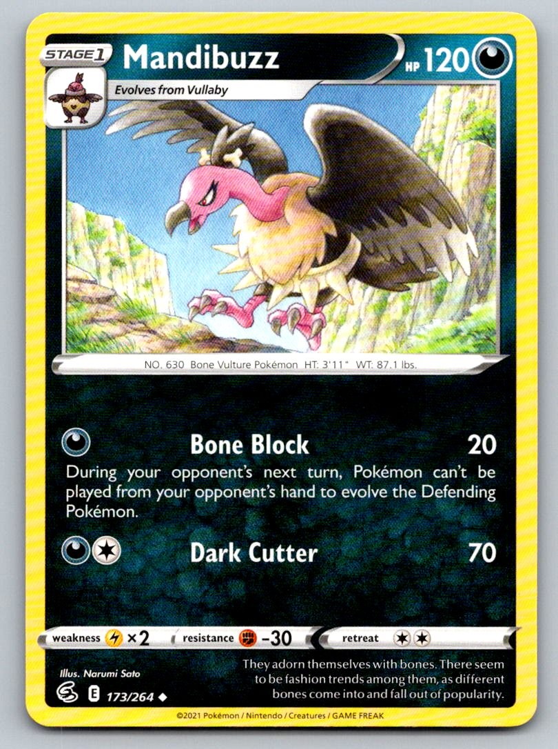 Mandibuzz 173/264 Uncommon SWSH08: Fusion Strike Pokemon Near Mint