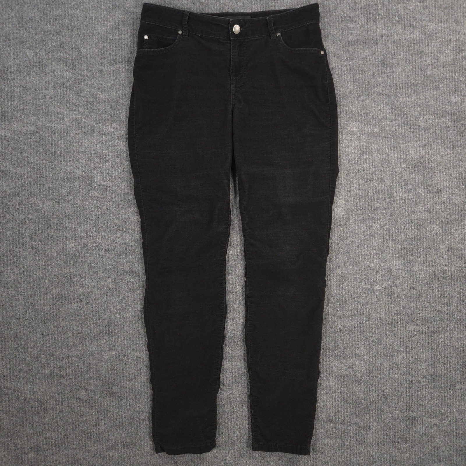 Peruvian Connection Velveteen Pants Womens 8 Black Skinny Mid Rise Stretch