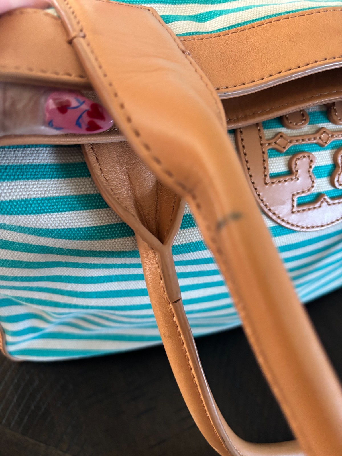 Tory Burch Striped Canvas Zippered Handbag w/Leather Trim thumbnail 7