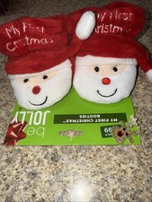 Be Jolly Christmas Baby Booties Size 1-2 My First Christmas Santa Slippers