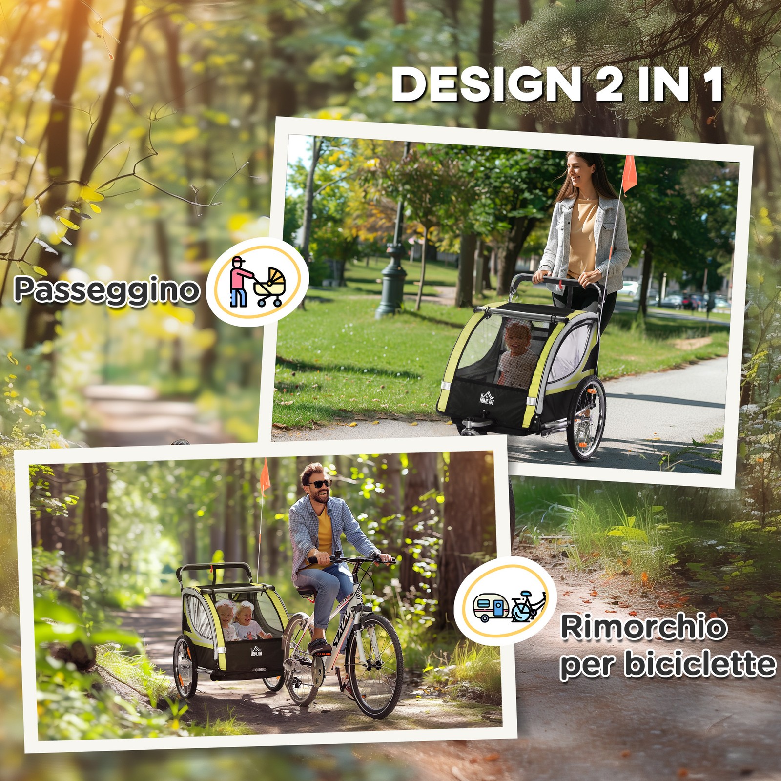 Rimorchio per Bici e Passeggino 2 in 1 con Freno foto 4