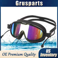 Waterproof Swimming Goggles Black UV Anti-Fog Swim Glasses w/Earplus Men  Women