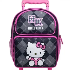 Girls Hello Kitty Argyle Small Rolling Backpack, Black
