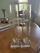 Light Yellow, Square Bottom Pair Bud Vases