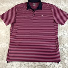 Callaway Opti Dri Polo Shirt Mens XL Striped Stretch Blue Pink Short Sleeve Golf