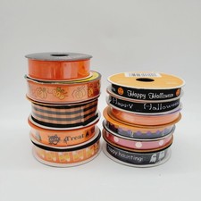 Lot 11 Piece Fall Halloween Craft Ribbon Rolls New/Used Pumpkin Ghost Cat Candy