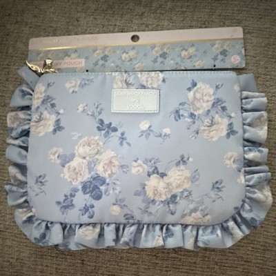 LoveShackFancy x Yoobi Makeup Bag Pouch Blue/White Floral Zipper